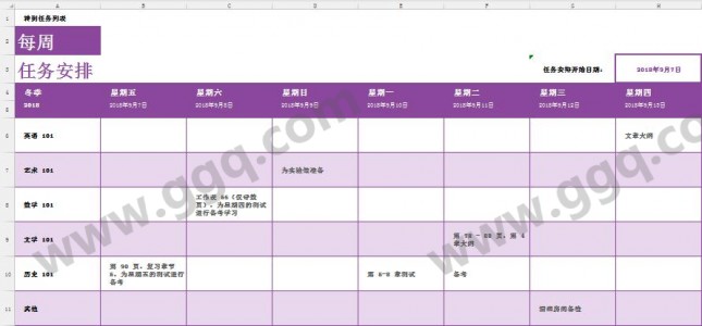 每周工作任务安排时间管理记录明细表