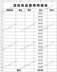 活动奖品费用明细表模板