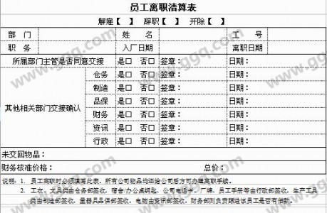 员工离职清算表模板